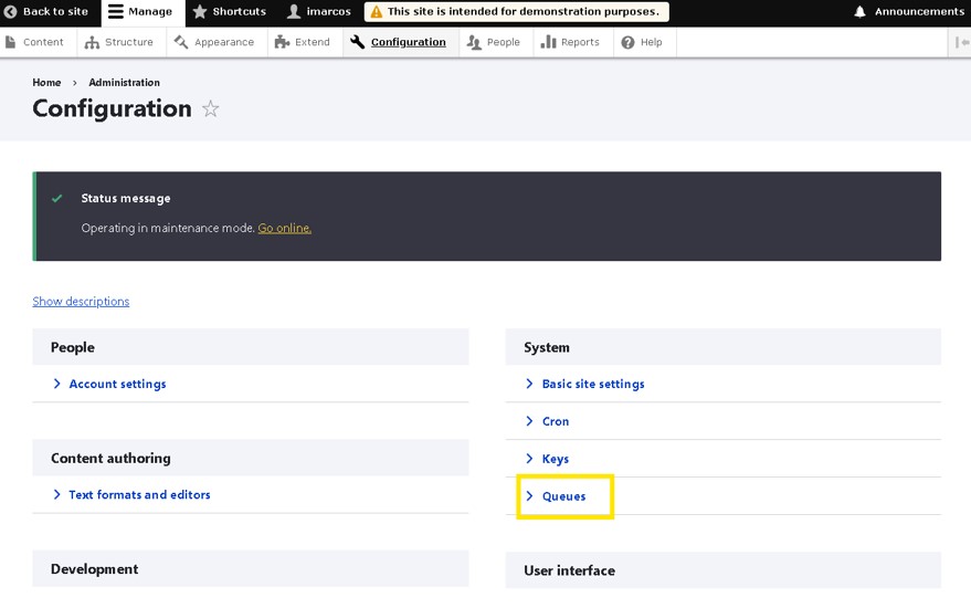 Configuración del sistema, colas.