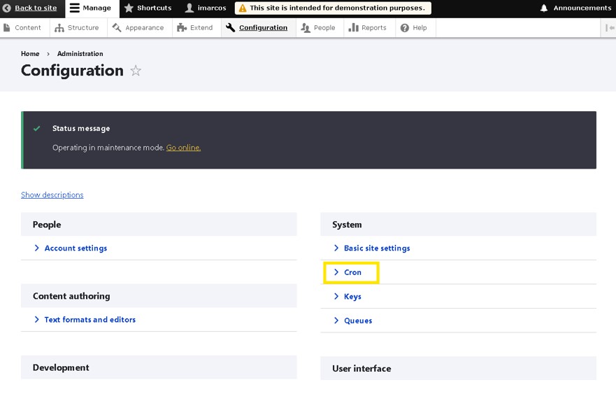 Configuración del sistema, cron.