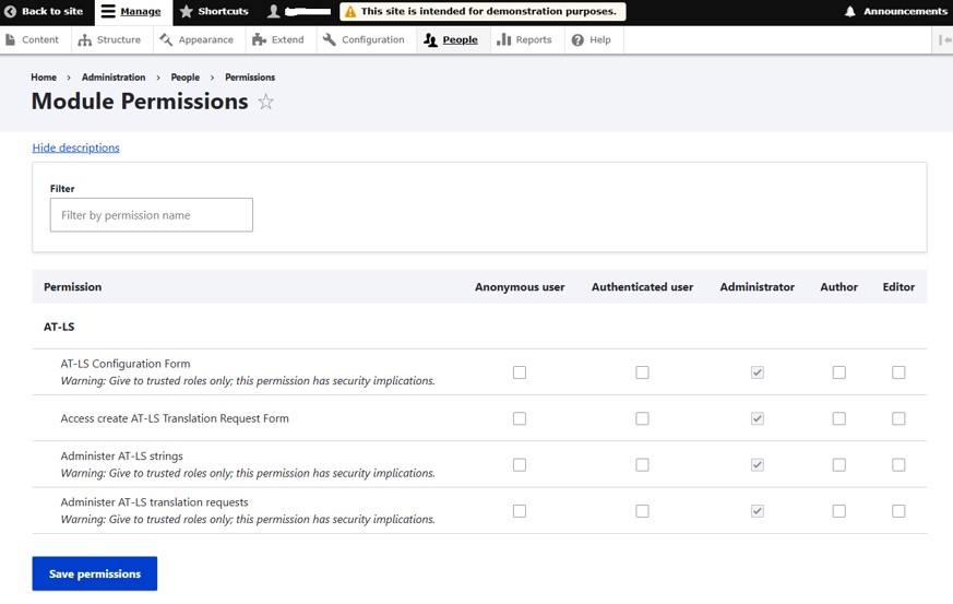 Detalle de permisos.