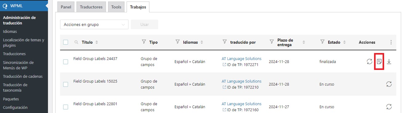 Obtener traducciones.